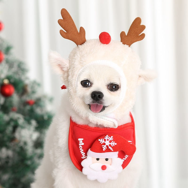 Dog Kitty christmas Hat Saliva towel Bib poodle Fadou Pomeranian Autumn and winter Pets Clothes & Accessories Dress up