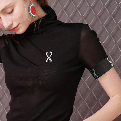 High collar Undershirt 2021 spring and autumn new pattern Gauze jacket Short sleeve T-shirt female Big size Half sleeve Compassionate Thin money Gauze clothes