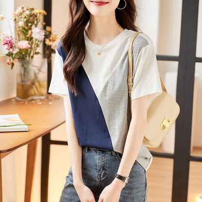 Fake two Short sleeve Chiffon shirt T-shirt female summer wear 2022 summer new pattern high-end ma'am pure cotton unique jacket