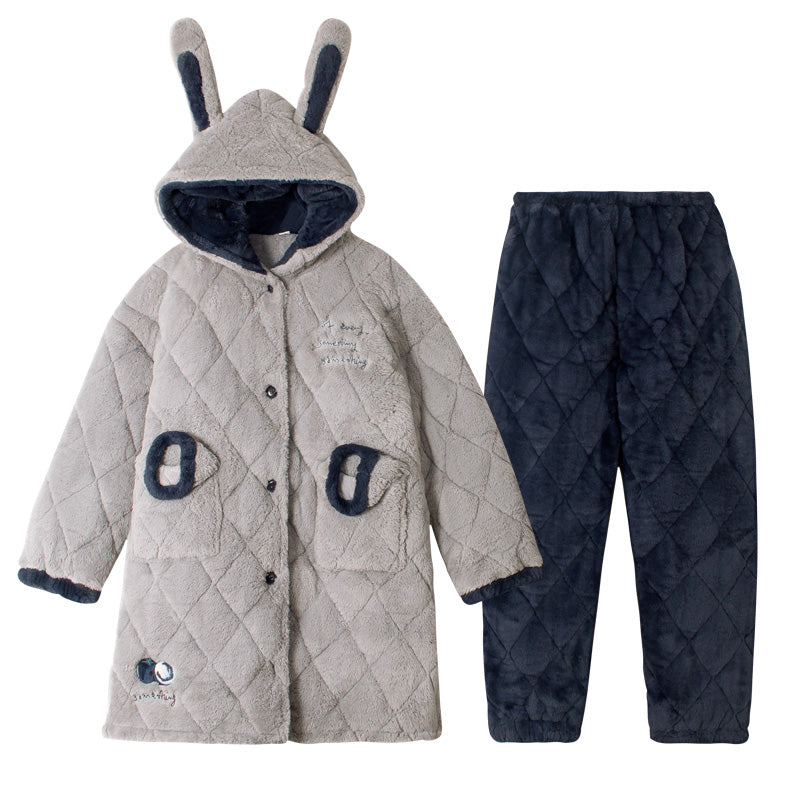 three layers Cotton clip pajamas man winter Plush thickening keep warm Coral velvet teenagers Super thick Flannel leisure wear