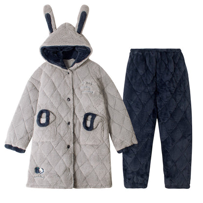 three layers Cotton clip pajamas man winter Plush thickening keep warm Coral velvet teenagers Super thick Flannel leisure wear