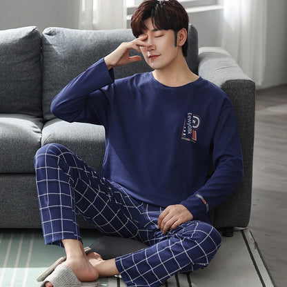 man Long sleeve trousers Spring and Autumn Cotton suit pajamas