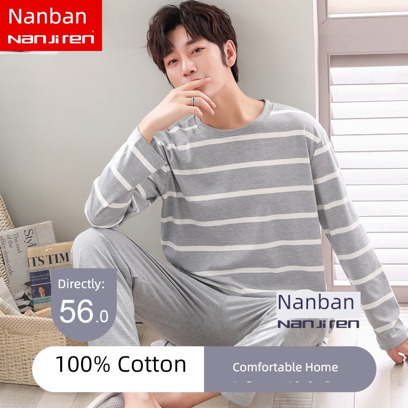 man Long sleeve trousers Spring and Autumn Cotton suit pajamas