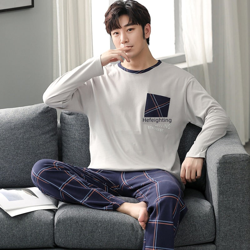 man Long sleeve trousers Spring and Autumn Cotton suit pajamas