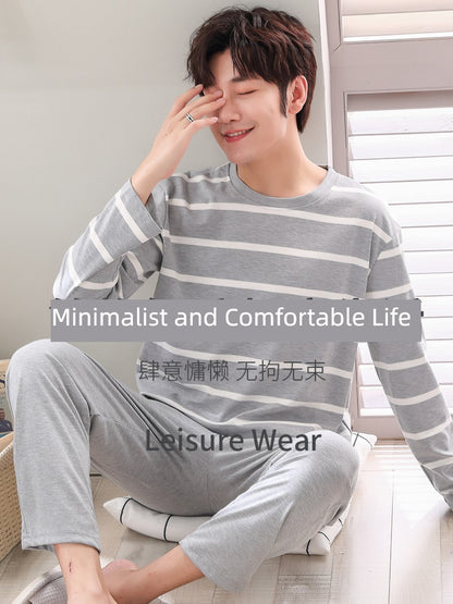 man Long sleeve trousers Spring and Autumn Cotton suit pajamas