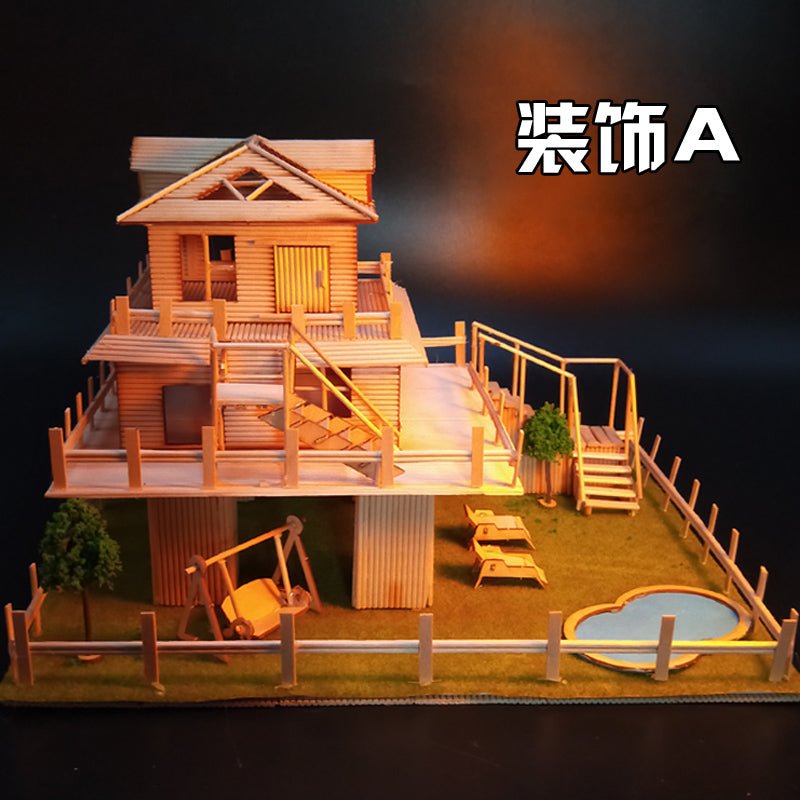 DIY house manual house Architecture Model Assembly villa girl Toys male a birthday present Ice cream stick stick