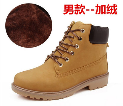 Autumn and winter men and women Couple boots Britain Two cotton Martin boots Tooling boots Cotton boots leisure time leather shoes Women's Boots Gao Bang Men's Shoes