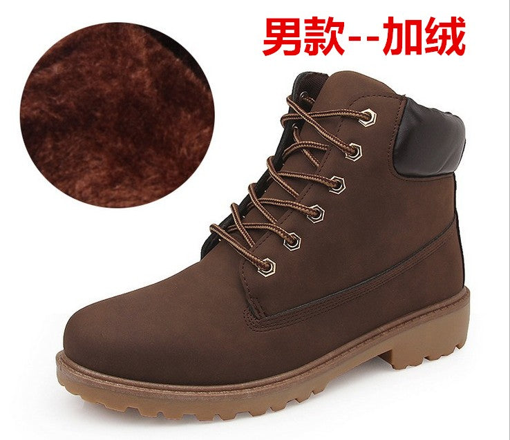 Autumn and winter men and women Couple boots Britain Two cotton Martin boots Tooling boots Cotton boots leisure time leather shoes Women's Boots Gao Bang Men's Shoes